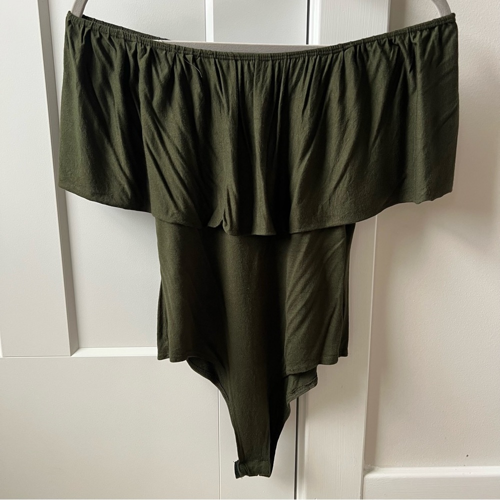 Off-Shoulder Olive Green Bodysuit